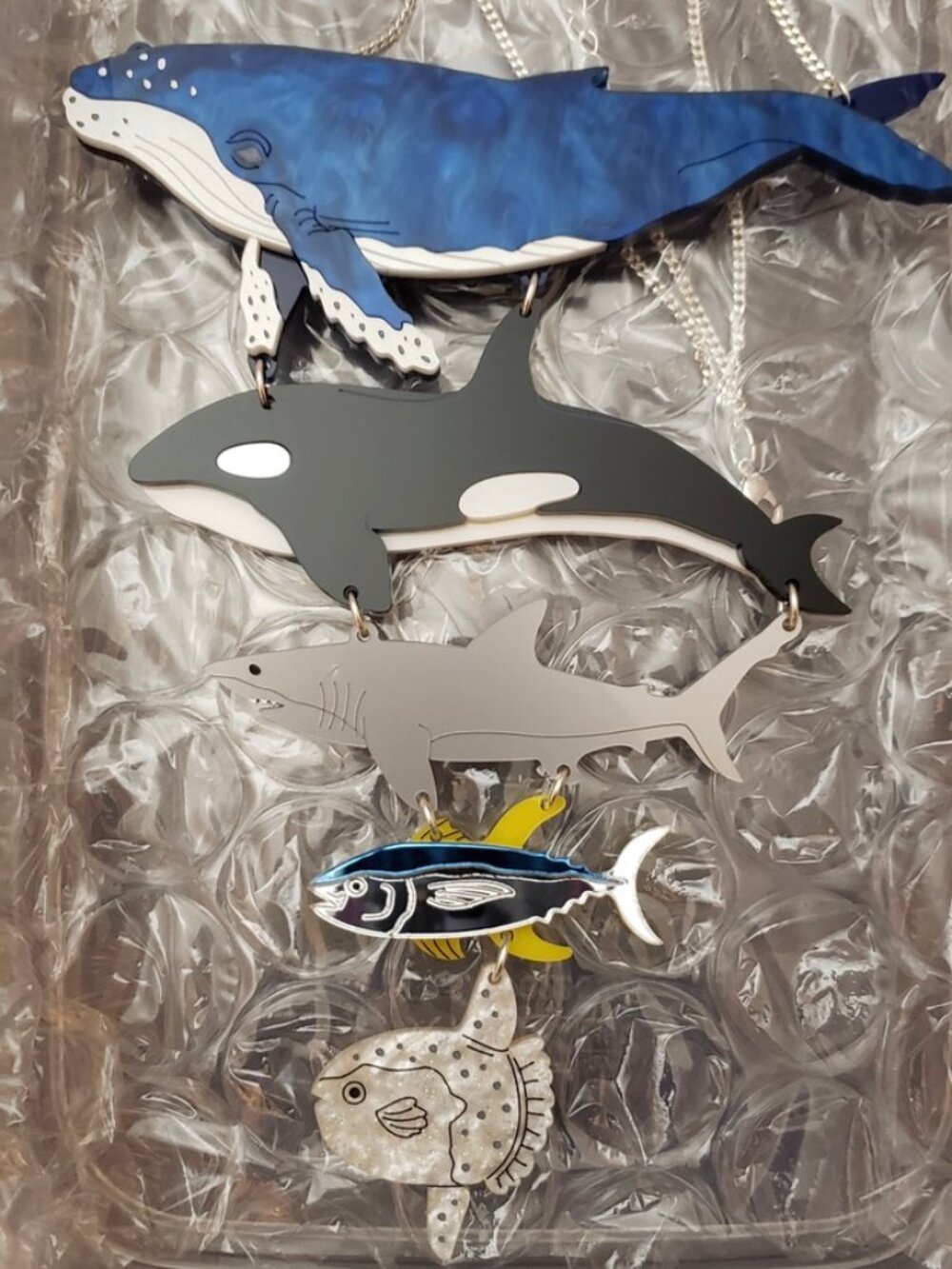 La Vidriola Titans of the Sea Necklace. whale. shark. puffer fish. orca. marine.